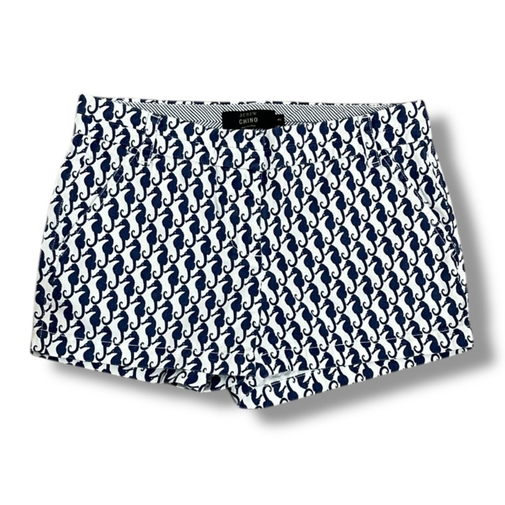 J. Crew Chino Shorts Women's 2 Navy and White Seahorse Pattern 2.5 Inch Inseam